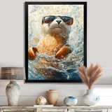 Purple Seal With Glasses In The Ocean - Seal Canvas Wall Art