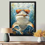 Orange Shark with Glasses In The Ocean - Shark Wall Decor