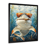 Orange Shark with Glasses In The Ocean - Shark Wall Decor