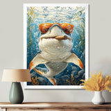 Orange Shark with Glasses In The Ocean - Shark Wall Decor