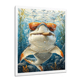 Orange Shark with Glasses In The Ocean - Shark Wall Decor