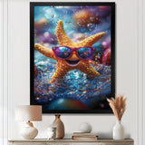 Purple Starfish With Glasses In The Ocean - Starfish Wall Decor