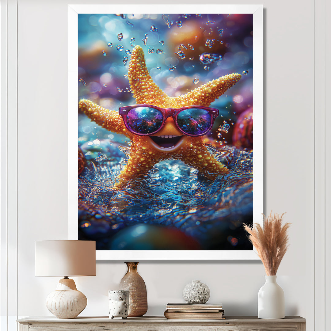Purple Starfish With Glasses In The Ocean - Starfish Wall Decor