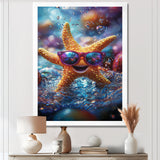 Purple Starfish With Glasses In The Ocean - Starfish Wall Decor