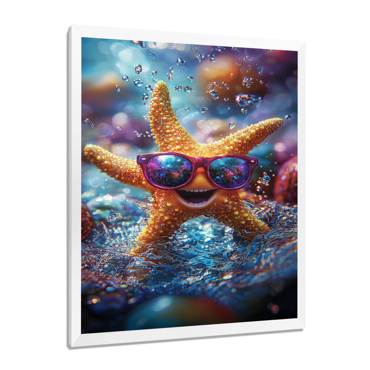 Purple Starfish With Glasses In The Ocean - Starfish Wall Decor
