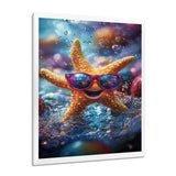 Purple Starfish With Glasses In The Ocean - Starfish Wall Decor
