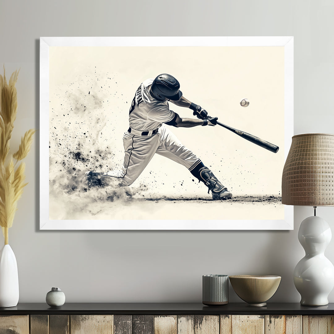 Grey Baseball Minimal Swing Ii Accented With - Sport Baseball Canvas Wall Art