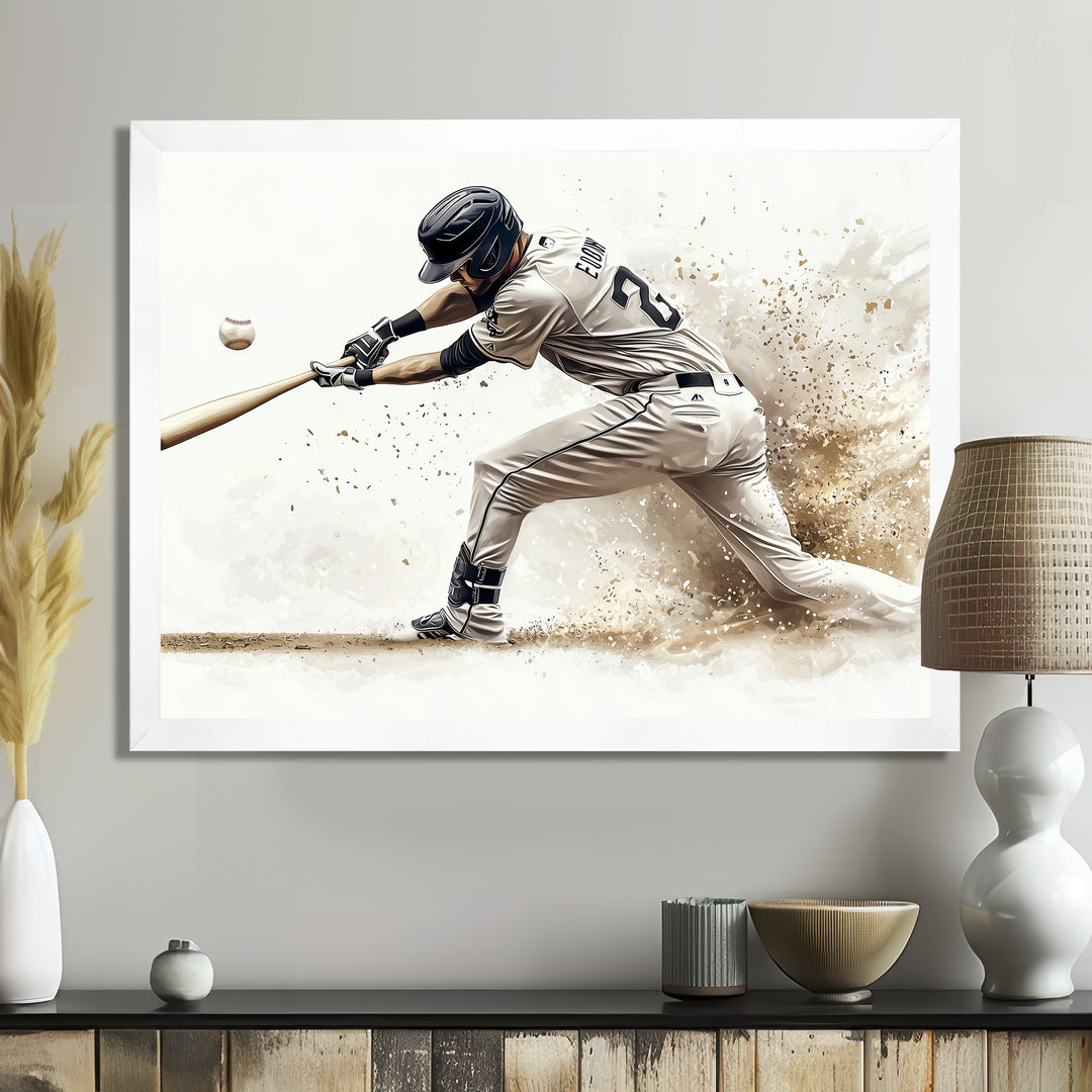 Minimal Black And White Baseball Swing I - Sport Baseball Canvas Wall Art