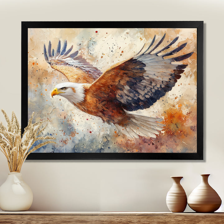 Brown Yellow Bold Eagle Soaring High - Eagle Home Decor Art