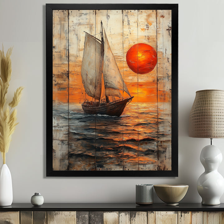 Orange Sunset Aegean Greek Trireme Ship - Boat Sailing Canvas Wall Art