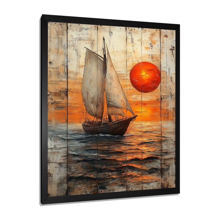 Orange Sunset Aegean Greek Trireme Ship - Boat Sailing Canvas Wall Art
