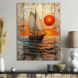Orange Sunset Aegean Greek Trireme Ship - Boat Sailing Canvas Wall Art