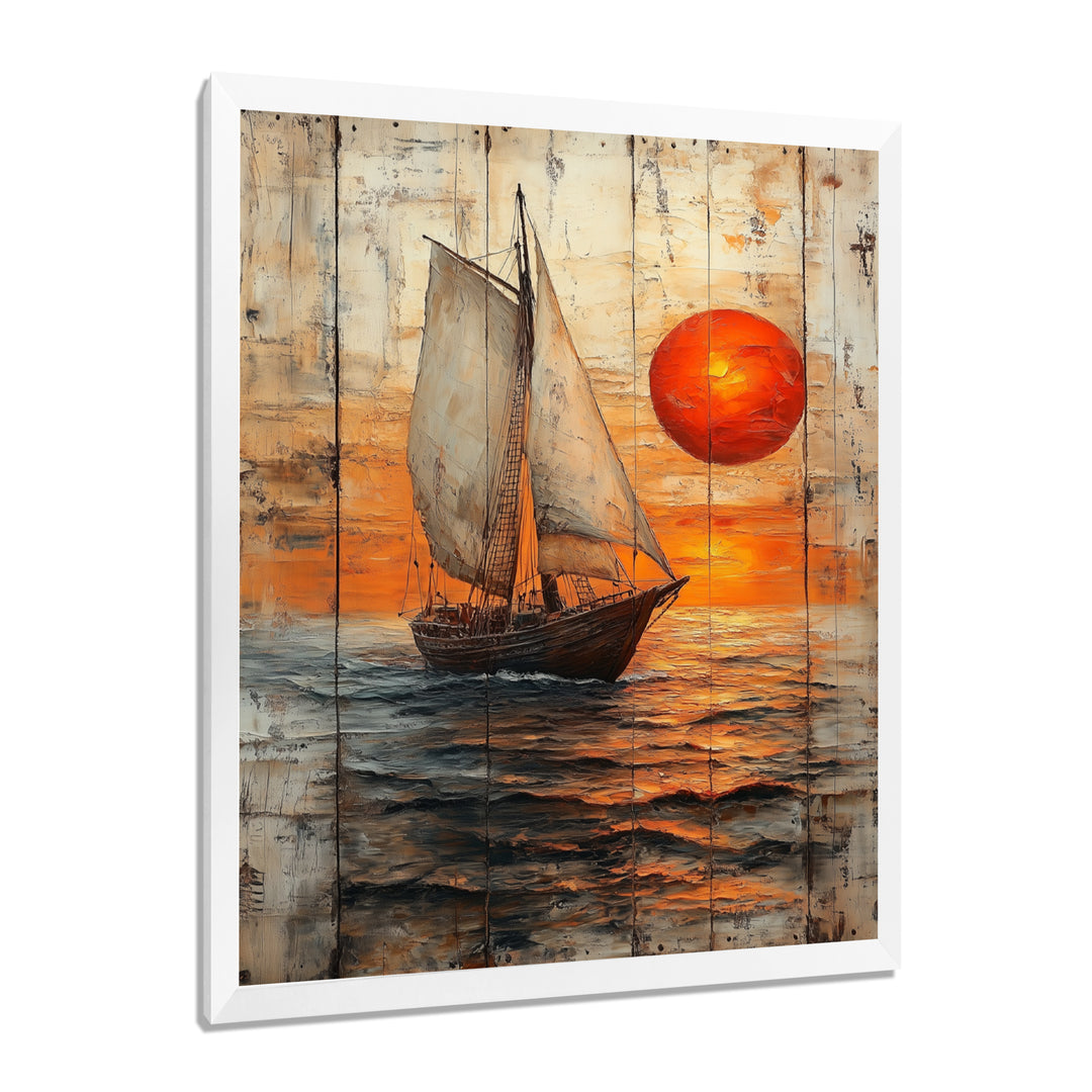 Orange Sunset Aegean Greek Trireme Ship - Boat Sailing Canvas Wall Art