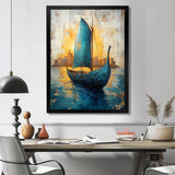 Blue Ancient Glory Greek Trireme Ship - Vikings Boat Canvas Wall Art