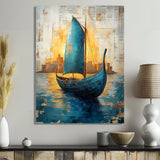 Blue Ancient Glory Greek Trireme Ship - Vikings Boat Canvas Wall Art