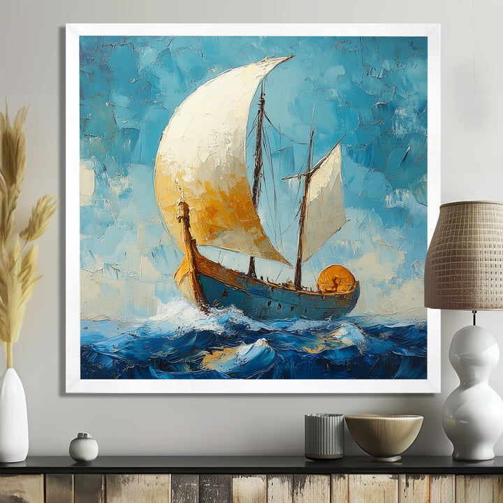 White Greek Triumph Greek Trireme Ship - Vikings Boat Canvas Wall Art