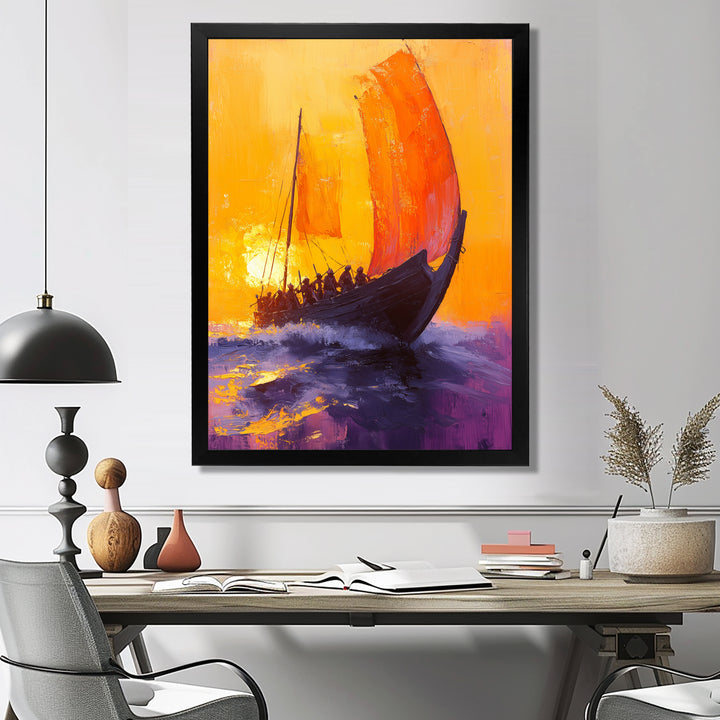 Yellow Rowing Warriors Greek Trireme Ship - Vikings Boat Canvas Wall Art