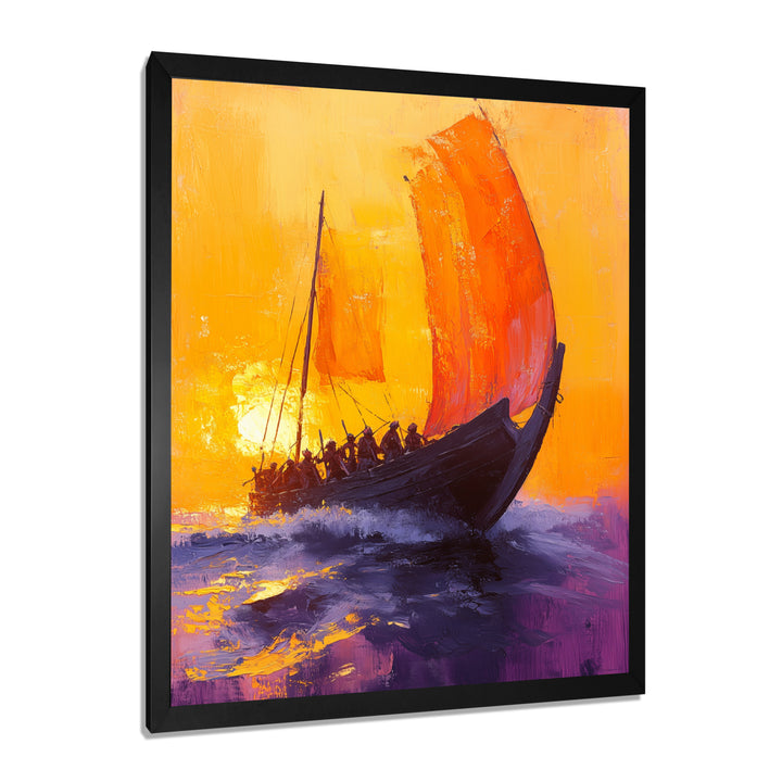 Yellow Rowing Warriors Greek Trireme Ship - Vikings Boat Canvas Wall Art