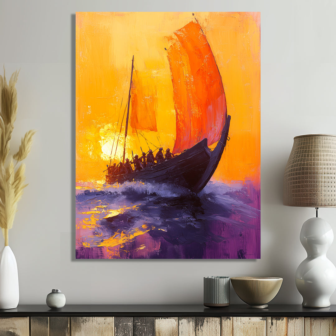 Yellow Rowing Warriors Greek Trireme Ship - Vikings Boat Canvas Wall Art