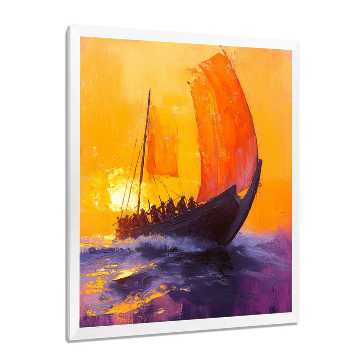 Yellow Rowing Warriors Greek Trireme Ship - Vikings Boat Canvas Wall Art