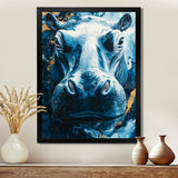 Blue Hippo Portrait - Hippopotamus Bedroom Wall Art