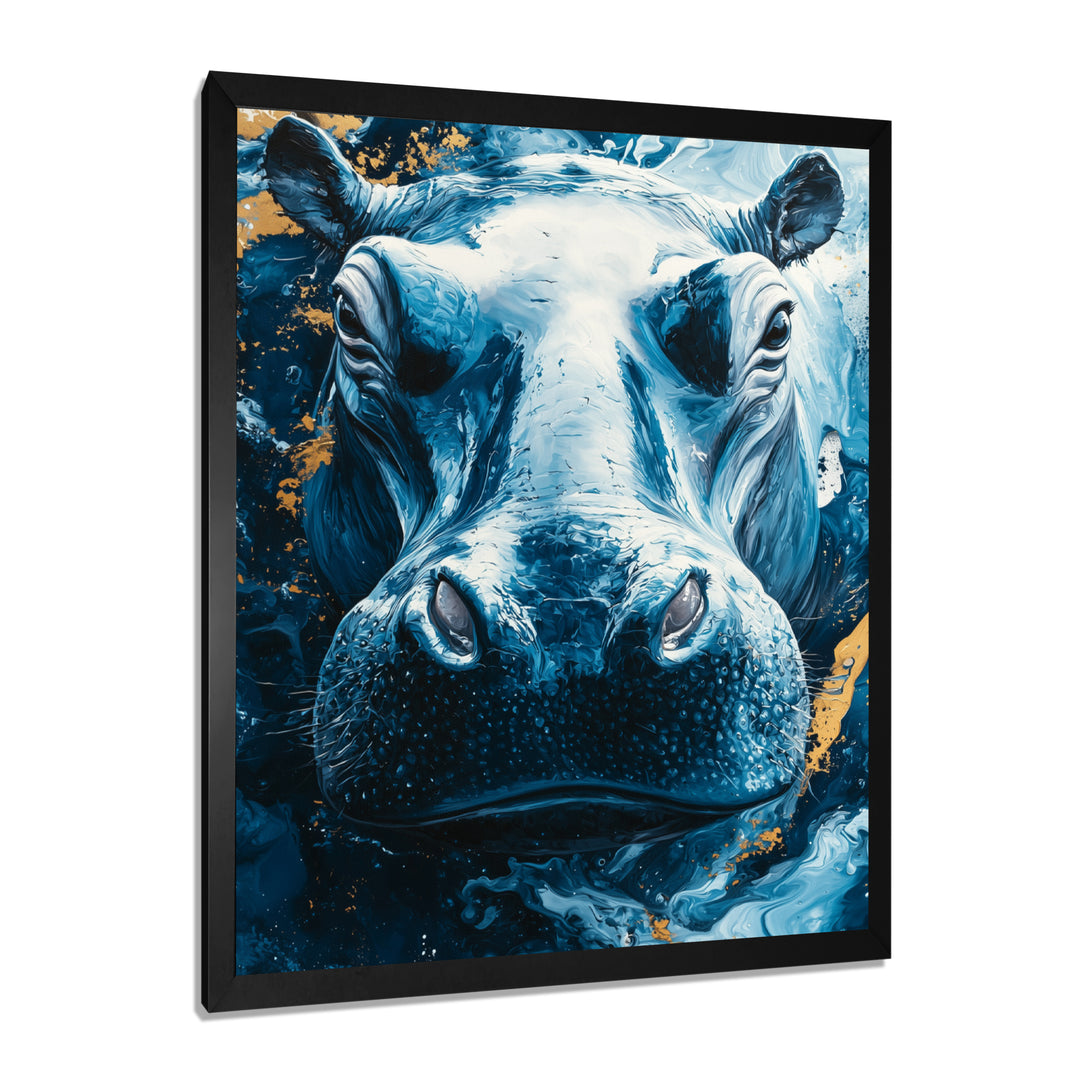 Blue Hippo Portrait - Hippopotamus Bedroom Wall Art