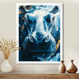 Blue Hippo Portrait - Hippopotamus Bedroom Wall Art