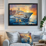 Blue Sophistication With Orange Boat Yacht Blend - Boat Yacht Canvas Wall Art