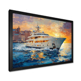 Blue Sophistication With Orange Boat Yacht Blend - Boat Yacht Canvas Wall Art