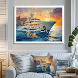 Blue Sophistication With Orange Boat Yacht Blend - Boat Yacht Canvas Wall Art
