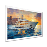 Blue Sophistication With Orange Boat Yacht Blend - Boat Yacht Canvas Wall Art