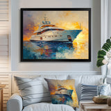 Boat Yacht In Blue And Yellow Tones - Boat Yacht Canvas Wall Art