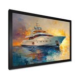 Boat Yacht In Blue And Yellow Tones - Boat Yacht Canvas Wall Art
