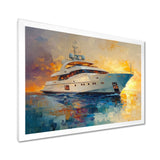 Boat Yacht In Blue And Yellow Tones - Boat Yacht Canvas Wall Art