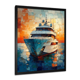 Boat Yacht In Green And Orange Tones - Boat Yacht Canvas Wall Art