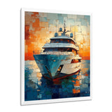 Boat Yacht In Green And Orange Tones - Boat Yacht Canvas Wall Art