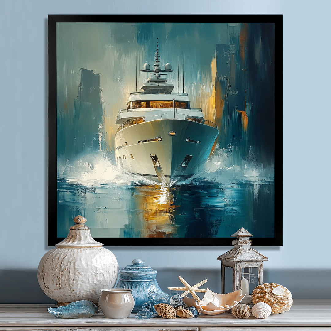 Green Yellow Yacht Horizon - Boat Yacht Canvas Wall Art
