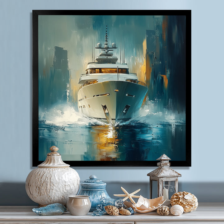 Green Yellow Yacht Horizon - Boat Yacht Canvas Wall Art