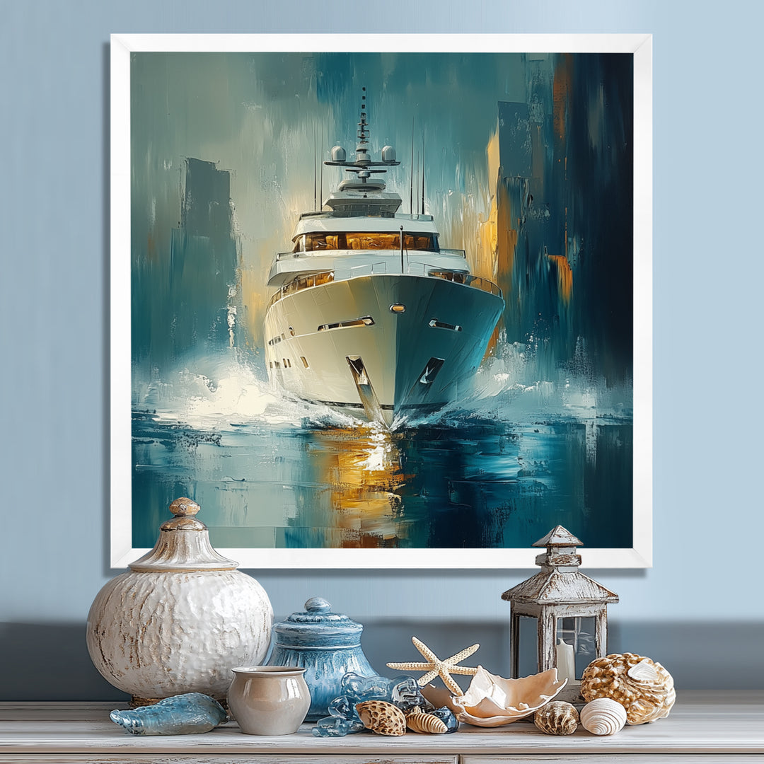 Green Yellow Yacht Horizon - Boat Yacht Canvas Wall Art