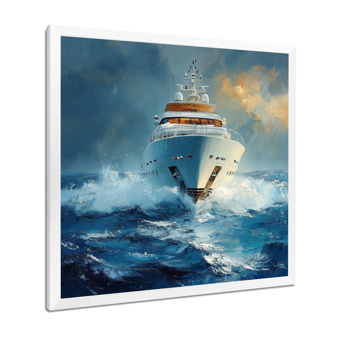 Blue Sophistication With Yellow Boat Yacht Blend - Boat Yacht Canvas Wall Art