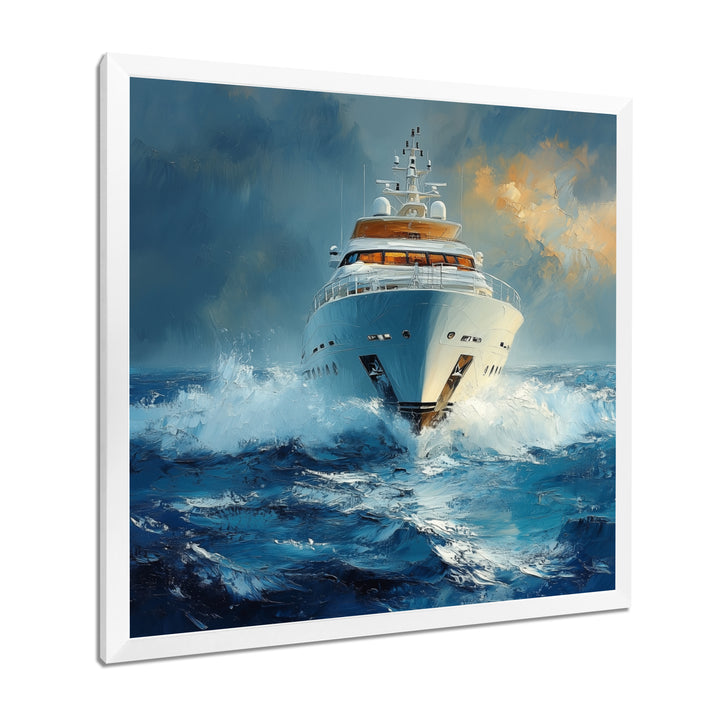 Blue Sophistication With Yellow Boat Yacht Blend - Boat Yacht Canvas Wall Art