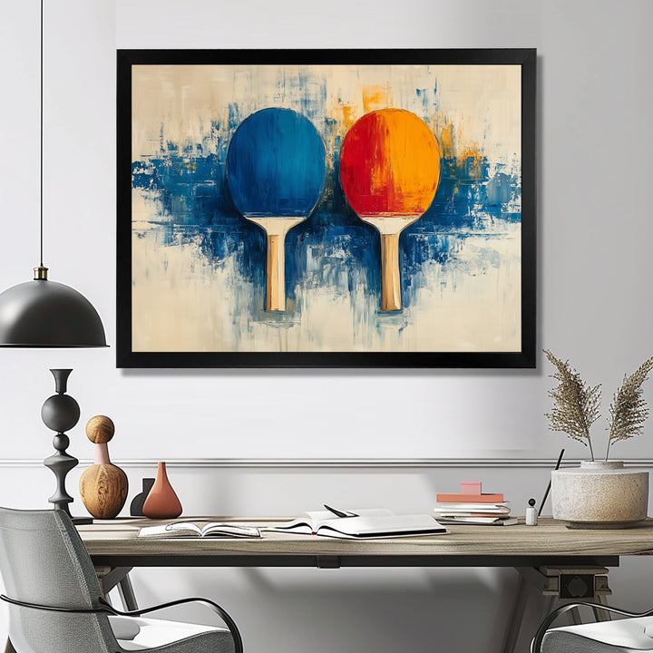 Blue Paddle Frenzy - Sport Pingpong Canvas Wall Art