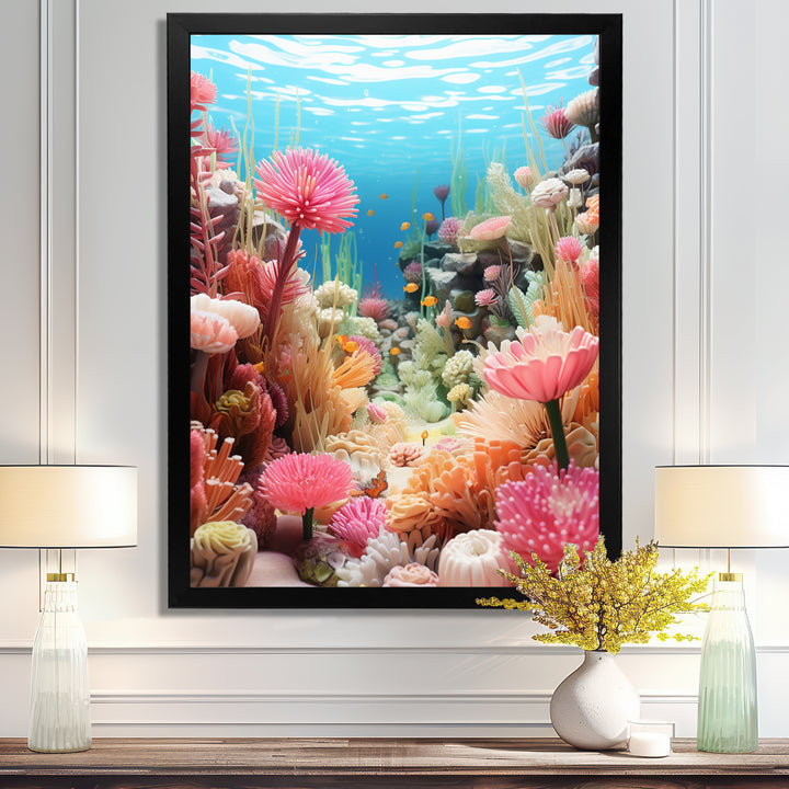 Pink Oceanic Coral Floral Dreams - Blue Coral Wall Art
