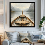 Brown Vikings Boat Fjords Tranquility I - Vikings Boat Canvas Wall Art