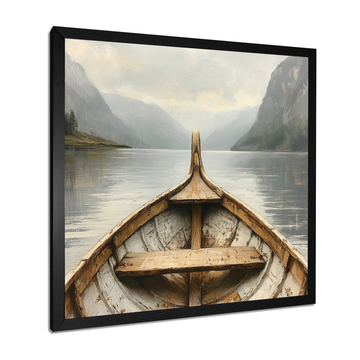 Brown Vikings Boat Fjords Tranquility I - Vikings Boat Canvas Wall Art