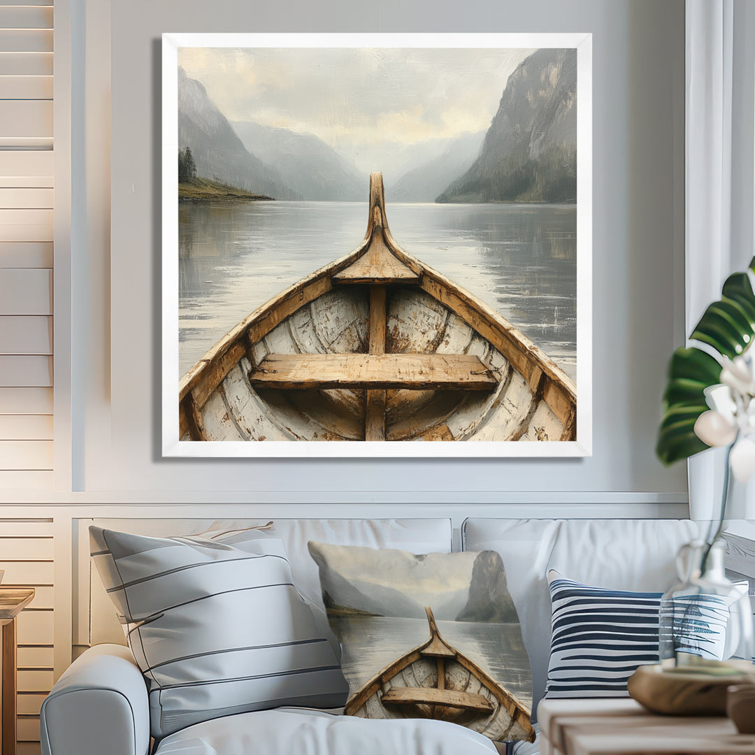 Brown Vikings Boat Fjords Tranquility I - Vikings Boat Canvas Wall Art