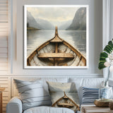 Brown Vikings Boat Fjords Tranquility I - Vikings Boat Canvas Wall Art