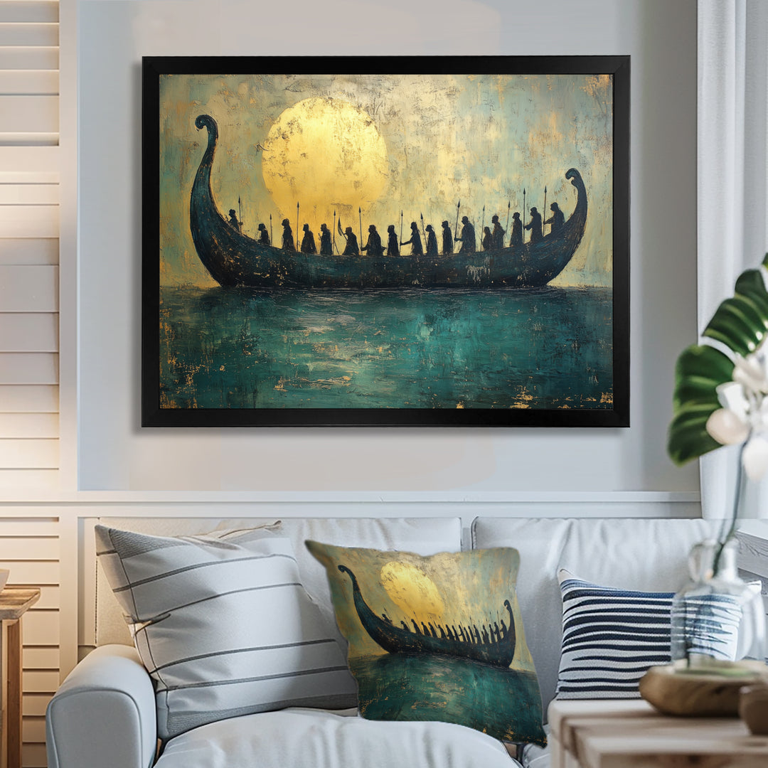 Green Vikings Boat Vikings Return - Vikings Boat Canvas Wall Art