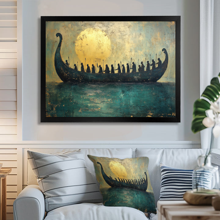 Green Vikings Boat Vikings Return - Vikings Boat Canvas Wall Art