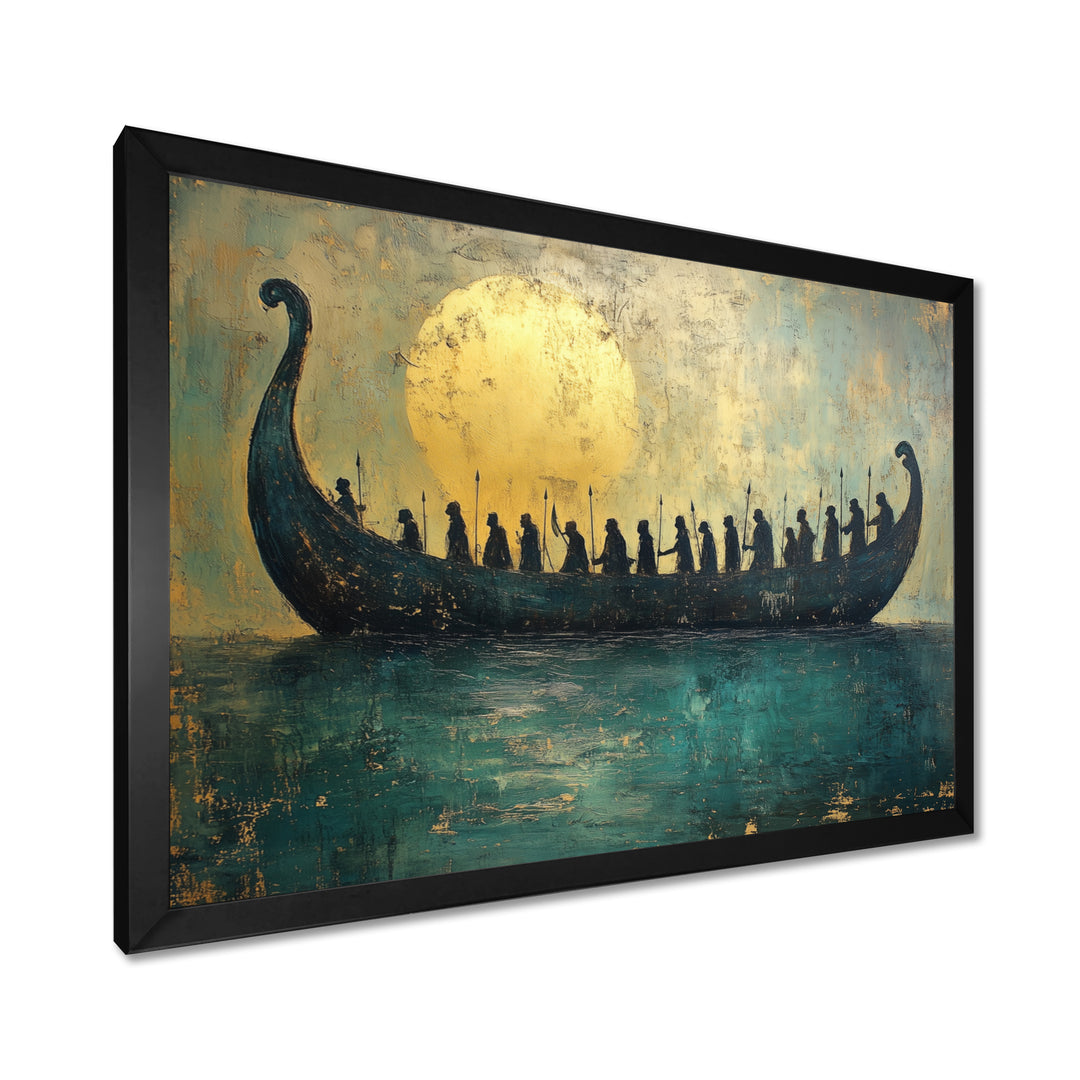 Green Vikings Boat Vikings Return - Vikings Boat Canvas Wall Art
